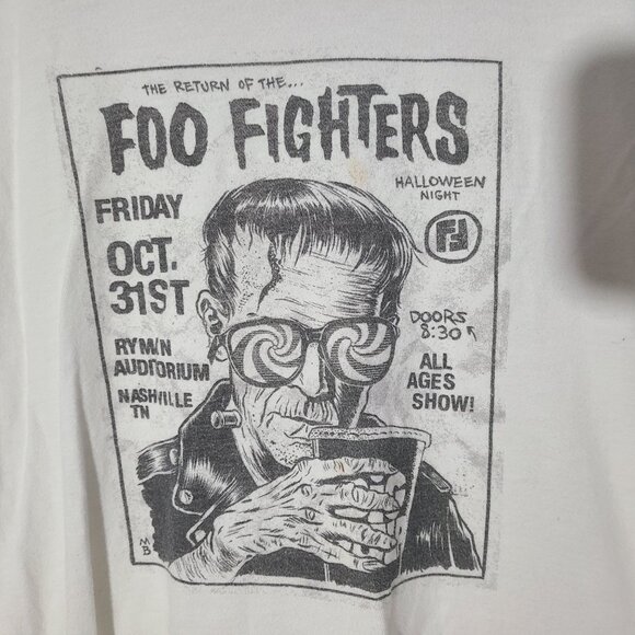 Foo Fighters Halloween Night 2014 Ryman Auditorium White XL Distressed Band Tee - Picture 2 of 9